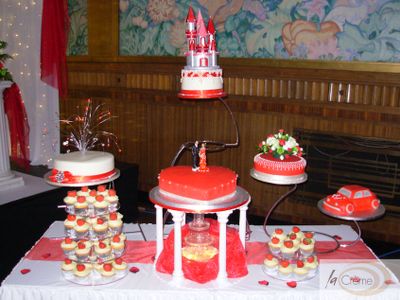 Red And White Fountain Wedding Cakes