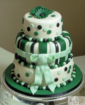 3 tier green wedding cake decorated in green mint black and white