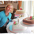 Sian with a 3 tier Heart Shaped Wedding Cake