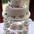 White & Violet 2 tier Wedding Cake plus Cup Cakes