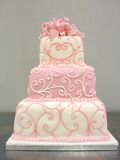 3 tier piped pink present wedding cake