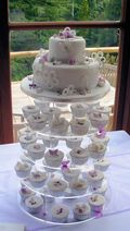 White & Violet 2 tier Wedding Cake plus Cup Cakes 2