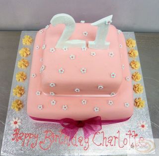 Pink 21st 2 tier Birthday Cake2