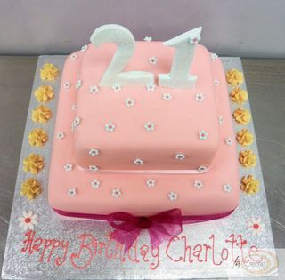 Pink 21st 2 tier Birthday Cake2