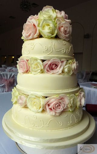 3 Tier Ivory Wedding Cake with Roses 3