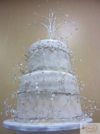 La Creme 2 Tier Large Wedding Cake with beaded decorati